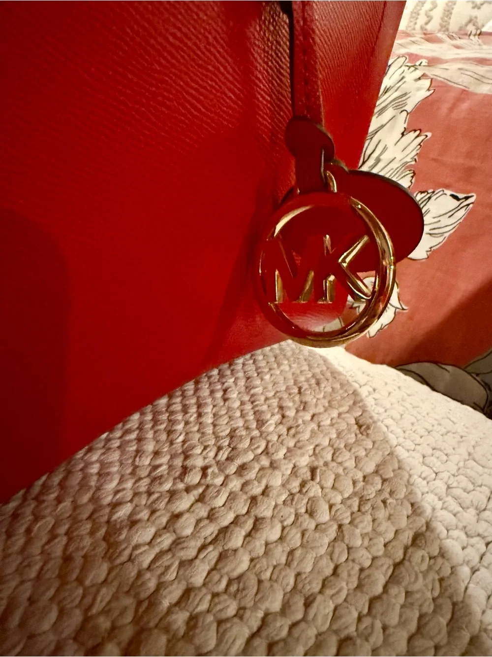 Michael Kors Bright Red Saffiano Leather Tote with Gold Hardware